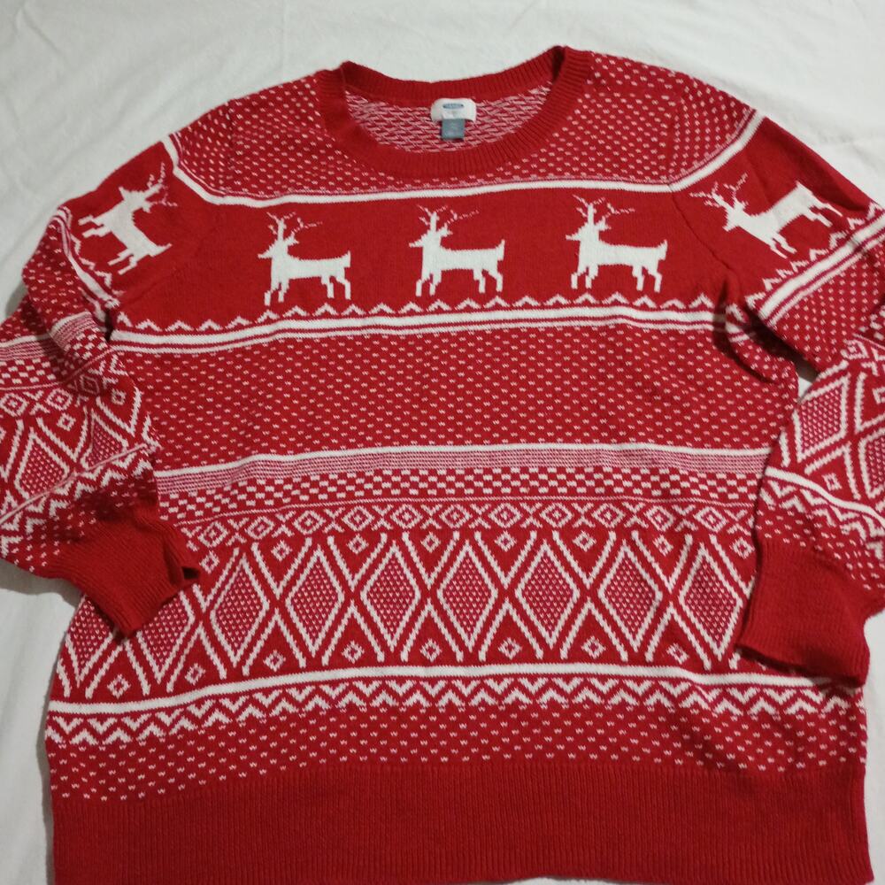 Ugly Christmas Sweater Fair Isle Style Men's 2XL Ski Style Reindeer Red/White